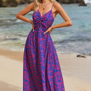 Floral Print Knotted V-Neck Maxi Dress