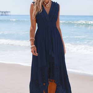 Contrast Lace Tassel Midi Dress