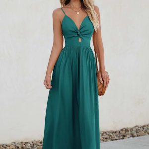 Aqua Front Twist & Keyhole Maxi Dress