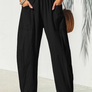 Black Elastic Waist Tapered Leg Pants