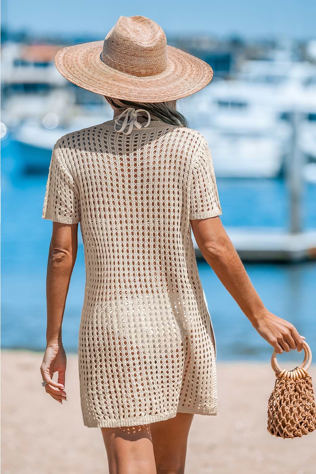 Apricot Open Knit Front Button Cover-Up - Image 2
