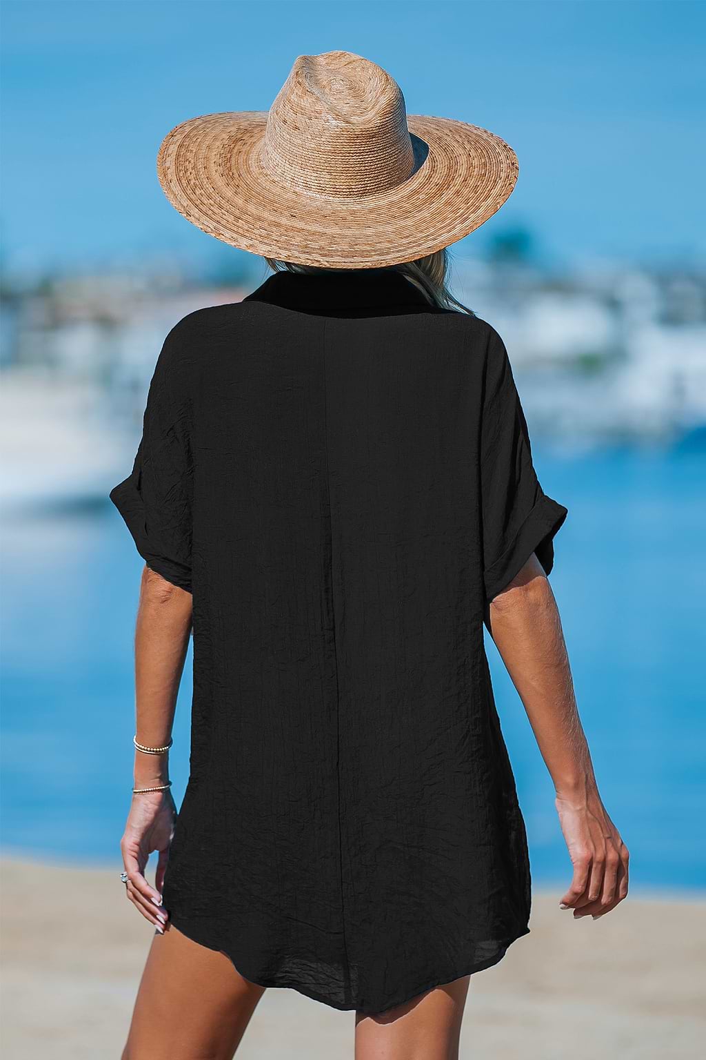 Black Collared V-Neck Mini Cover-Up - Image 2