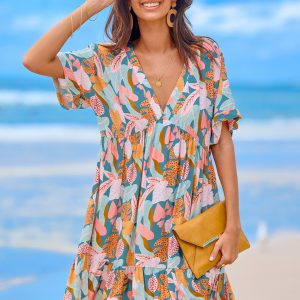 Soft Tropics Short Sleeve Mini Dress