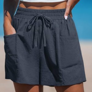 Navy Elastic Waist Loose Leg Shorts