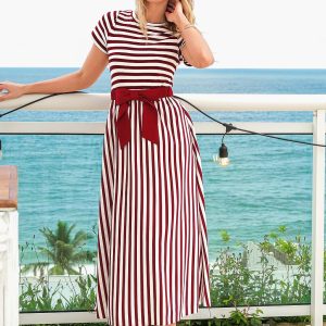 Cerise Striped Maxi Dress