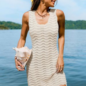Sandy Waves Beige Cover-Up Mini Dress