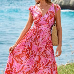 Romantic Getaway Tropical Midi Dress
