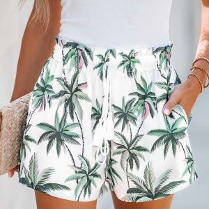 Palm Tree Print Drawstring Shorts