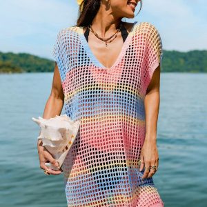 Color Spectrum Striped Cover-Up Mini Dress