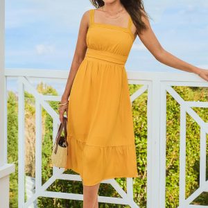 Citrus Picking Yellow Maxi Dress