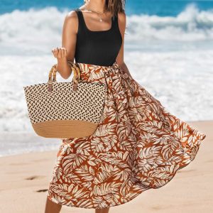 Tropical Palms Square Neck Midi Dress