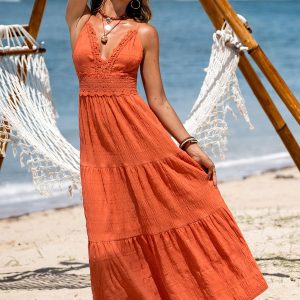 Vacation Glam Orange Maxi Dress