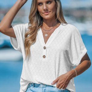 Cutout Textured V-Neck Tee