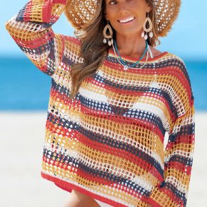 Honey Sunset Striped Cover-Up Top