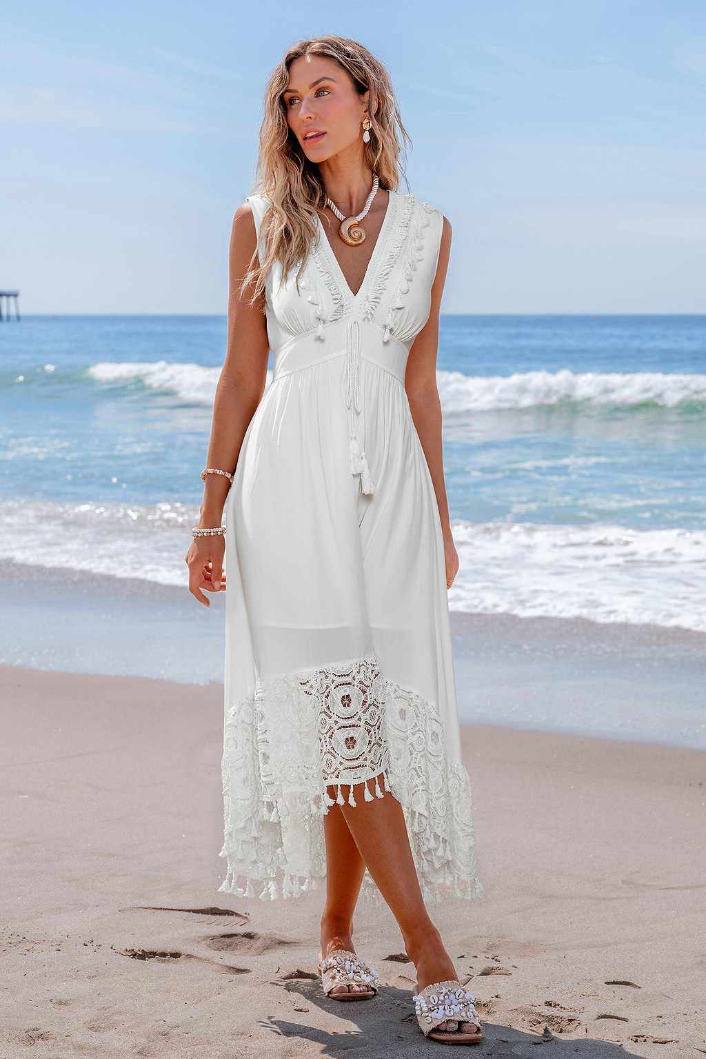 Luna Glow White Midi Dress - Image 2